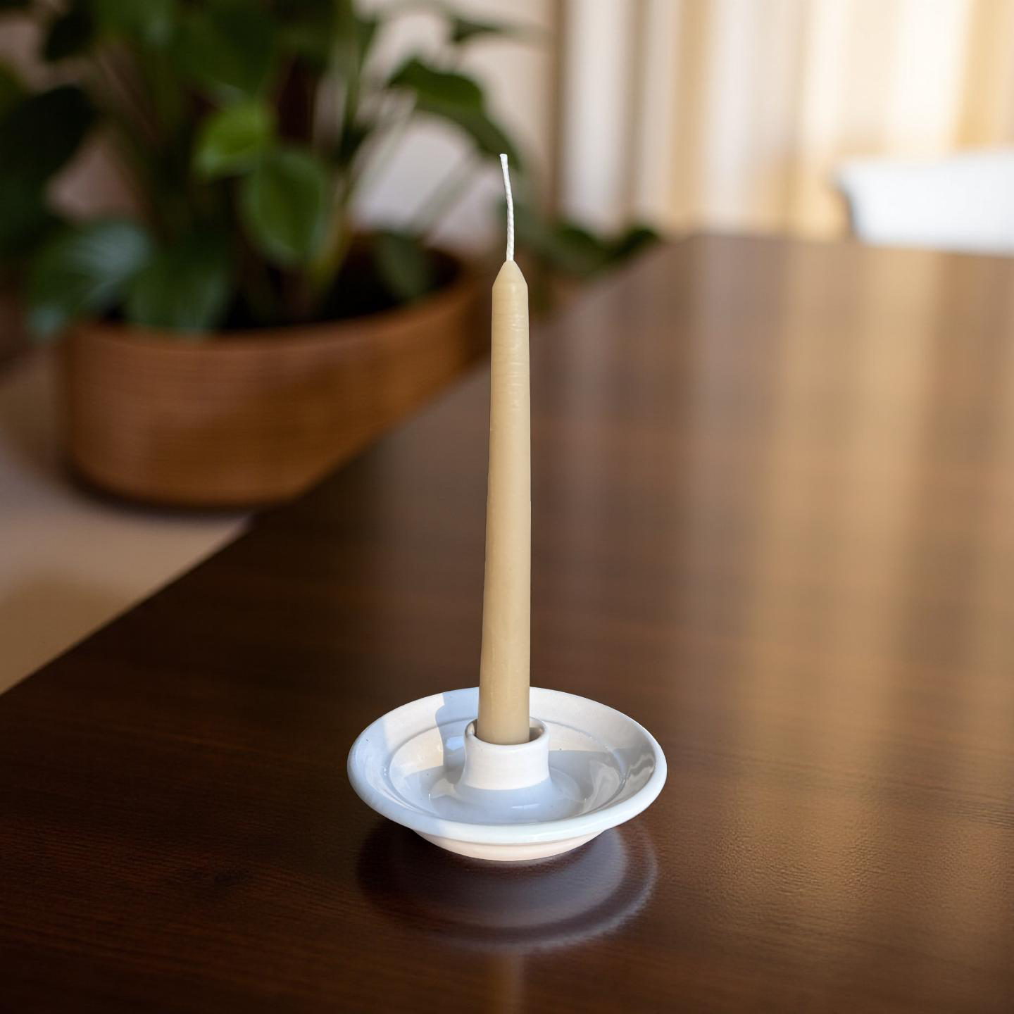 “Lillian” Locally Made Pottery Dinner Candle Holder (with rolled or taper pure beeswax candle).