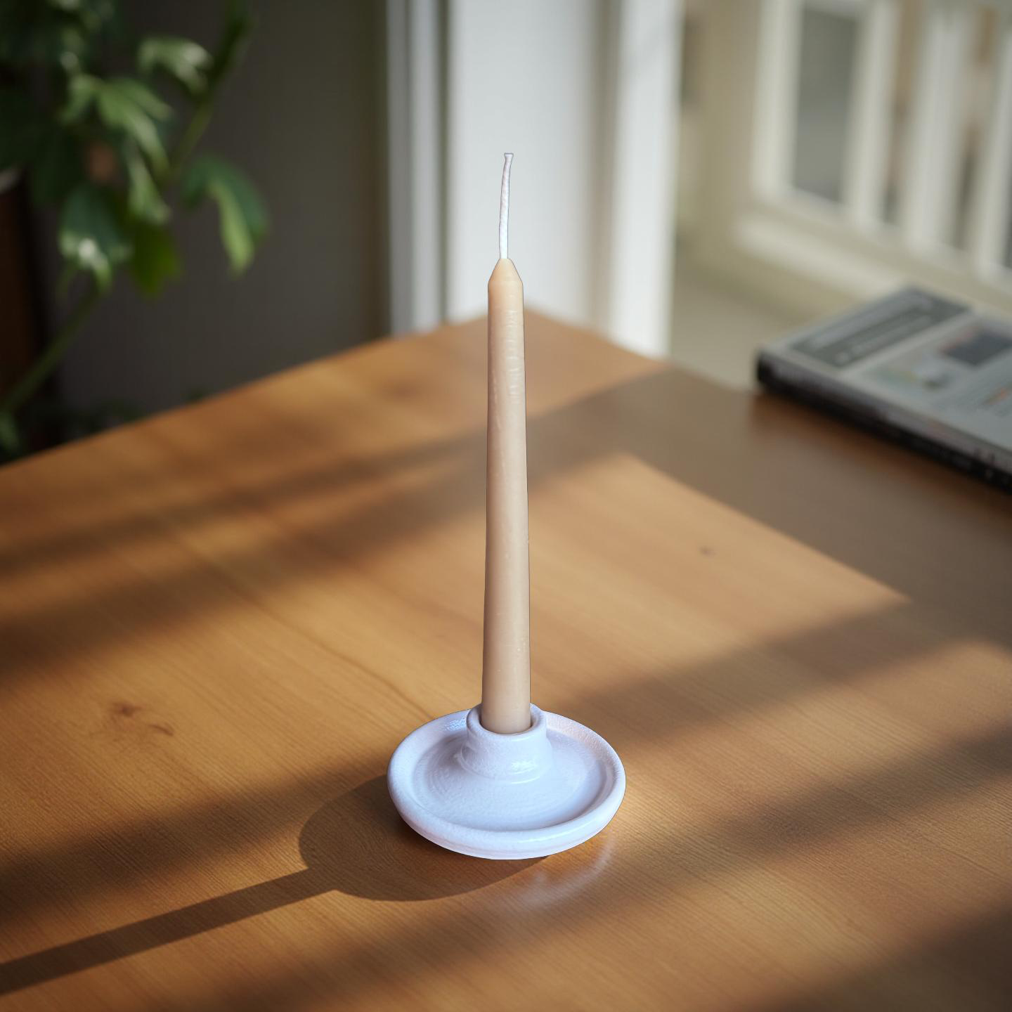 “Florence” Locally Made Pottery Dinner Candle Holder (with rolled or taper pure beeswax candle).