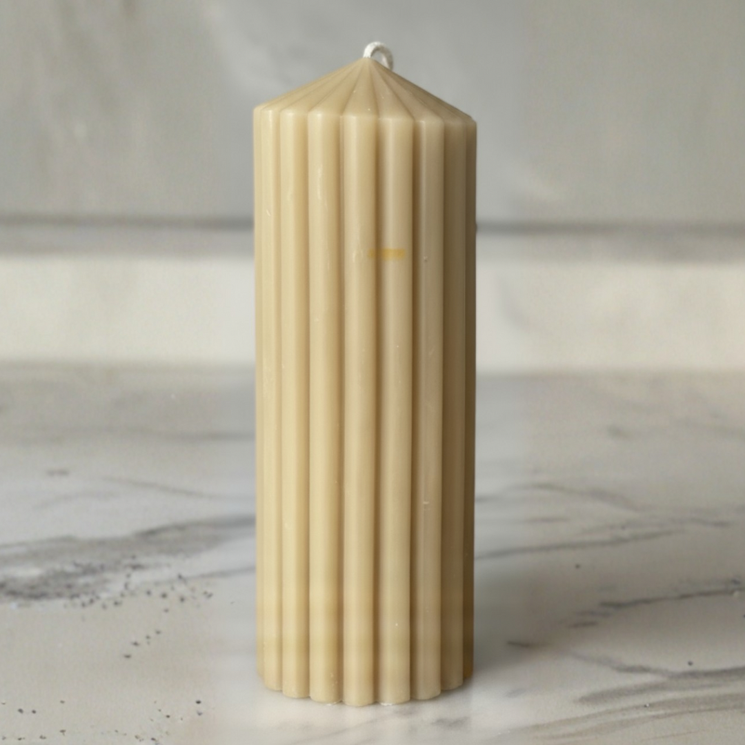 Fluted Beeswax Pillar Candle - Small, Thin, Large, Extra Large