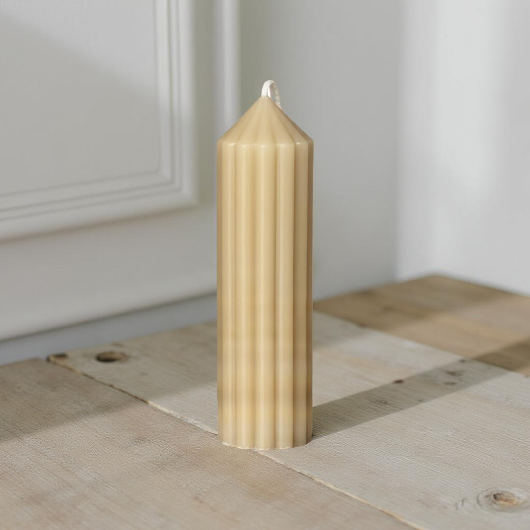 Fluted Beeswax Pillar Candle - Small, Thin, Large, Extra Large