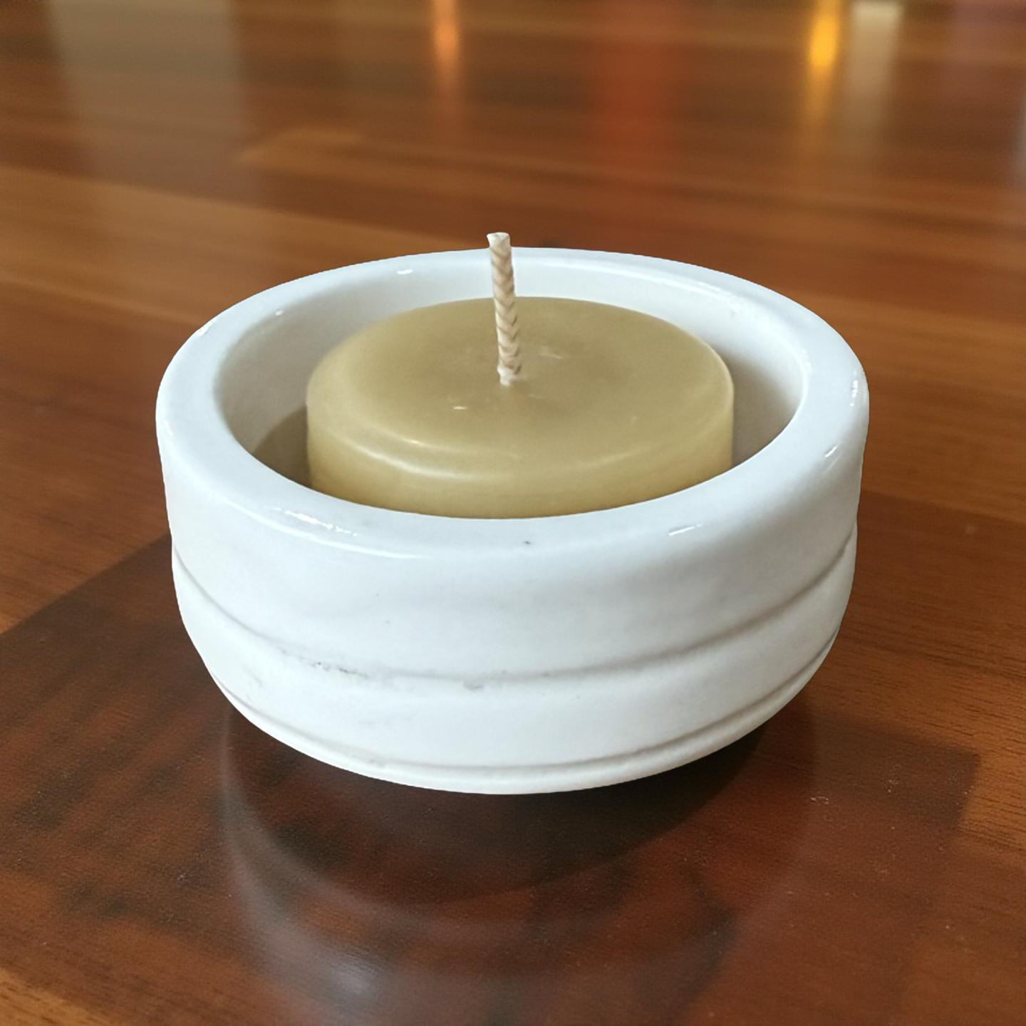 “Alice” Pottery Tall Tea Light Beeswax Candle Holder and Pack of 6 candles