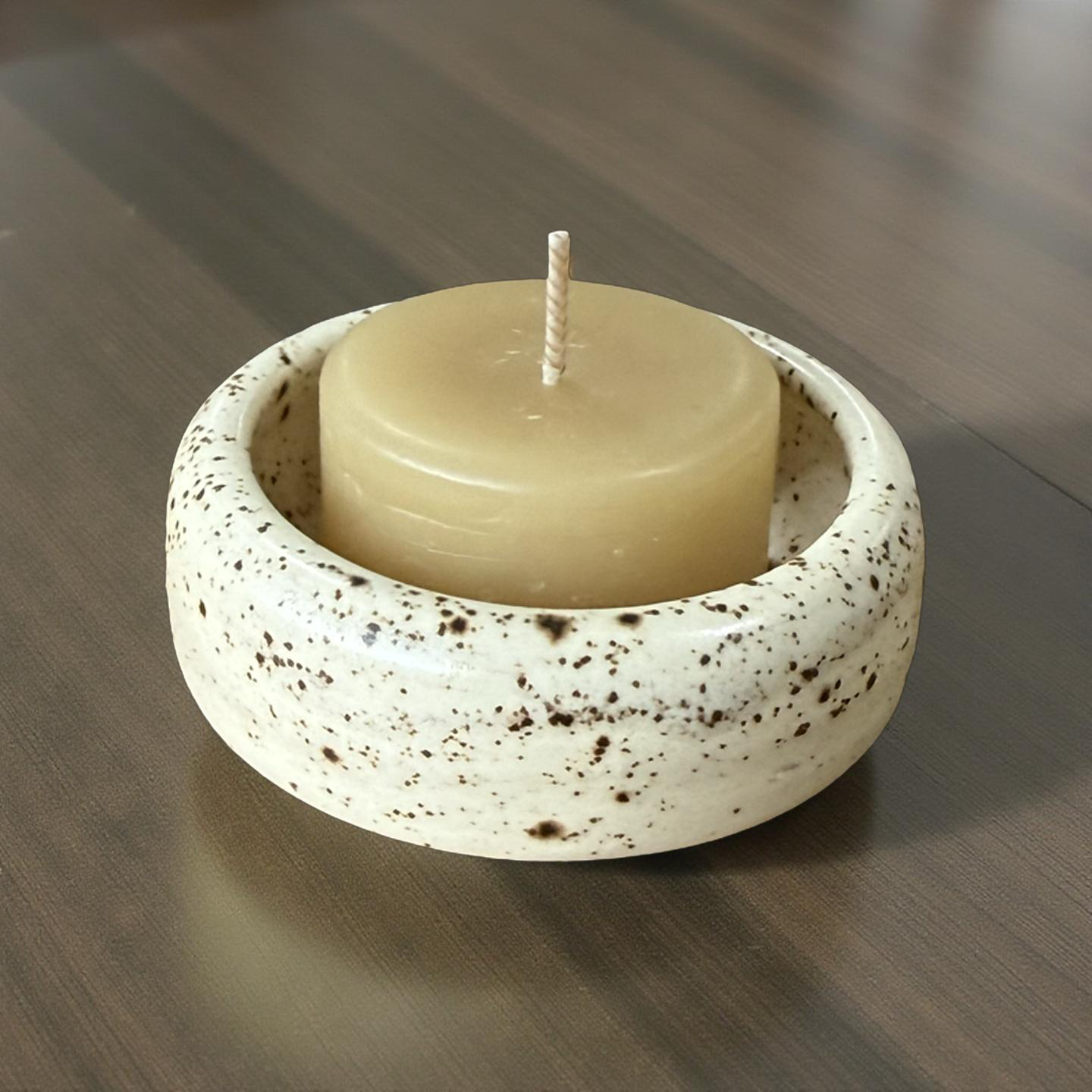 “Wren” Pottery Tall Tea Light Beeswax Candle Holder and Pack of 6 candles