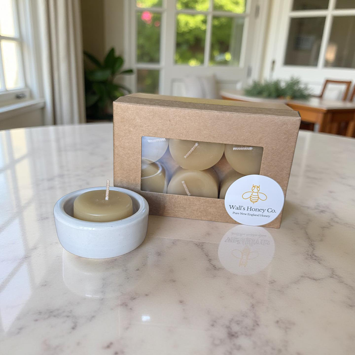 “Delilah” Pottery Tall Tea Light Beeswax Candle Holder and Pack of 6 candles