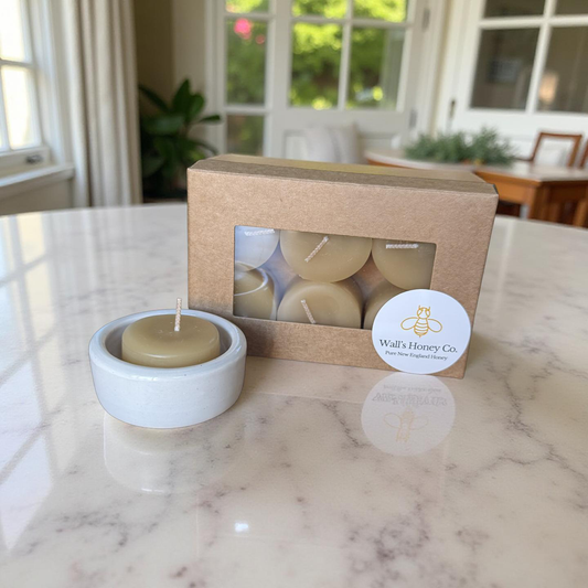 “Delilah” Pottery Tall Tea Light Beeswax Candle Holder and Pack of 6 candles