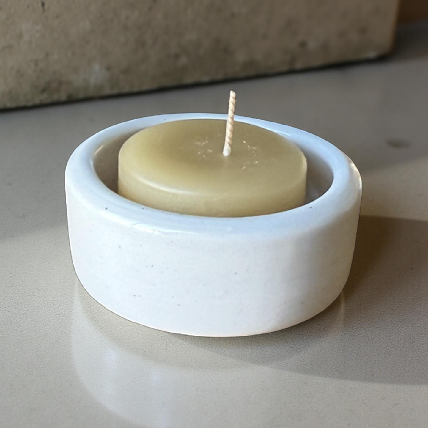 “Delilah” Pottery Tall Tea Light Beeswax Candle Holder and Pack of 6 candles