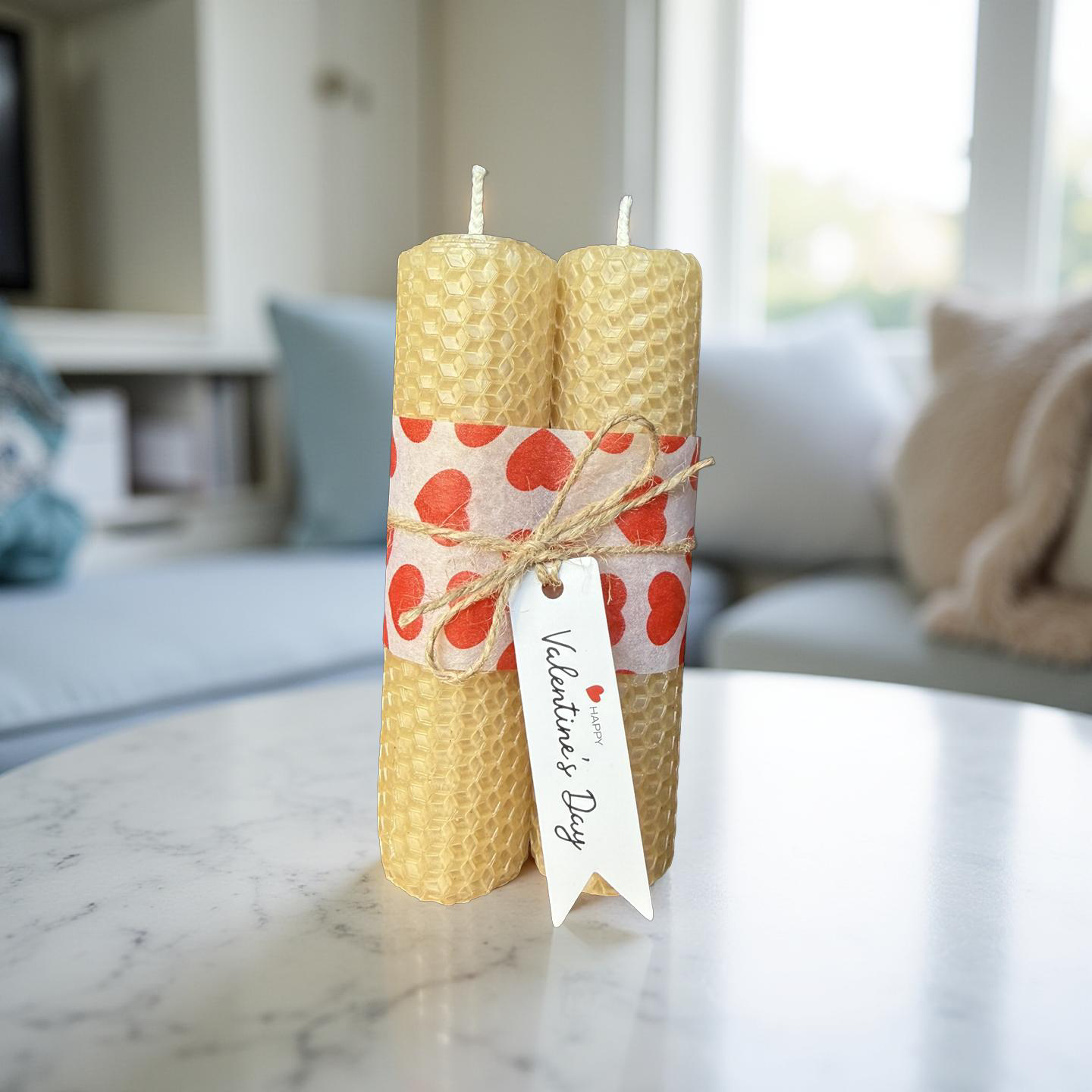 Valentines Day Hand Rolled Pure Beeswax Pillar Candles