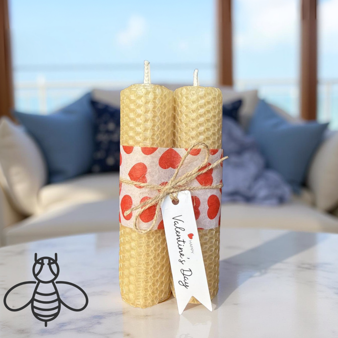 Valentines Day Hand Rolled Pure Beeswax Pillar Candles