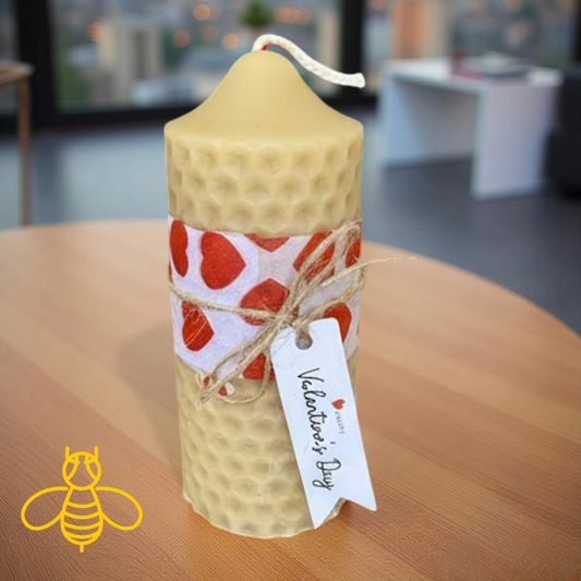 Valentines Day Honeycomb Textured Pure Beeswax Pillar Candle