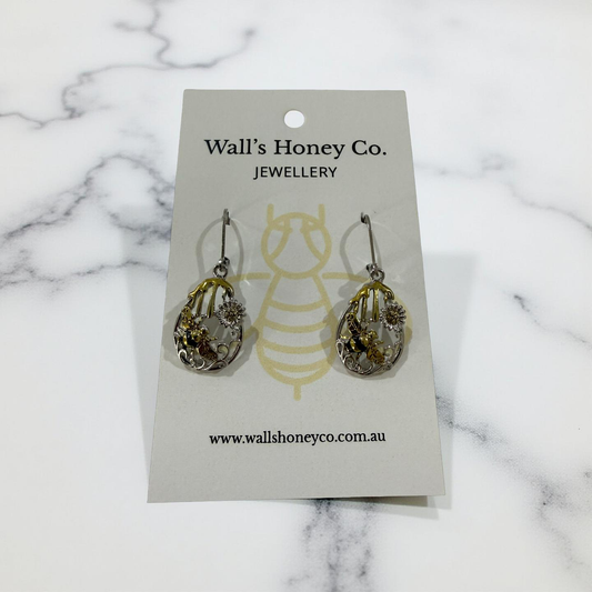 Oval Bee & Dripping Honey Earrings