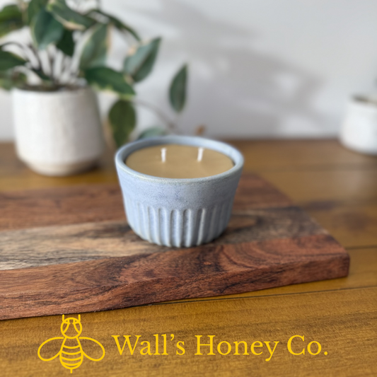 “Matilda” pure beeswax candle in local pottery