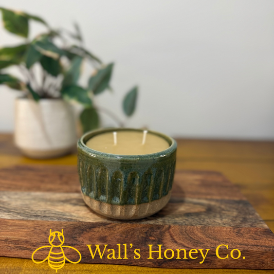 “Florence” pure beeswax candle in local pottery